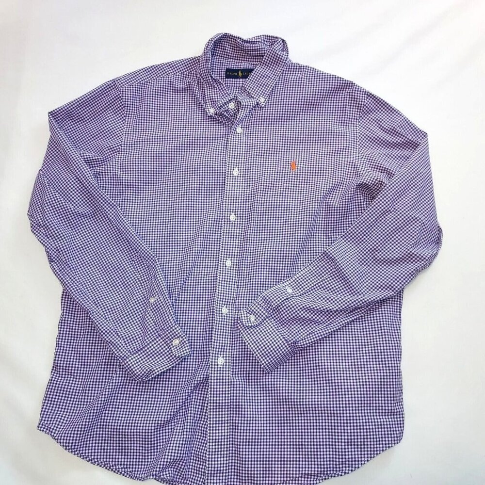 Ralph Lauren Men’s XL Purple Woven Checkered Gingham Plaid Long Sleeve Shirt